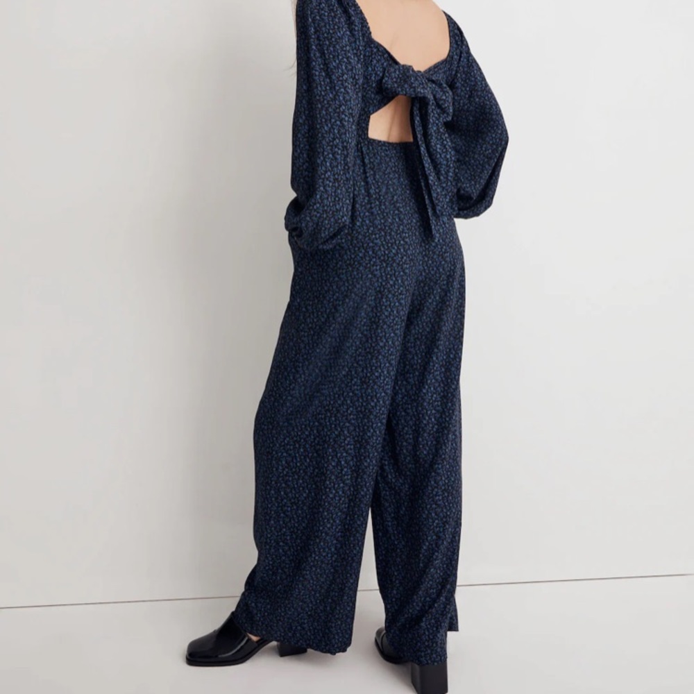 Madewell Lucie Tie-Back Long-Sleeve Jumpsuit in Carmine Floral